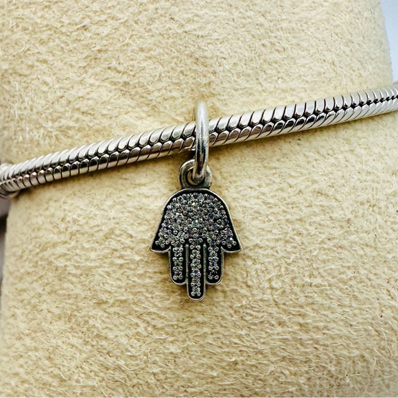 EUC Pandora 791307CZ Sterling Silver Symbol of Protection Hamsa Hand Dangle Bead - Picture 6 of 14